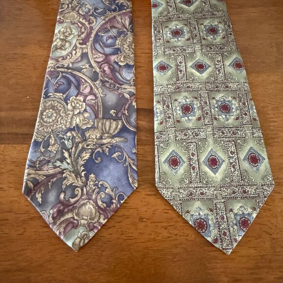 Lot Of 2 Vintage Etienne Aigner All Silk Neckties Floral Geometric Patterns USA - Picture 2 of 15